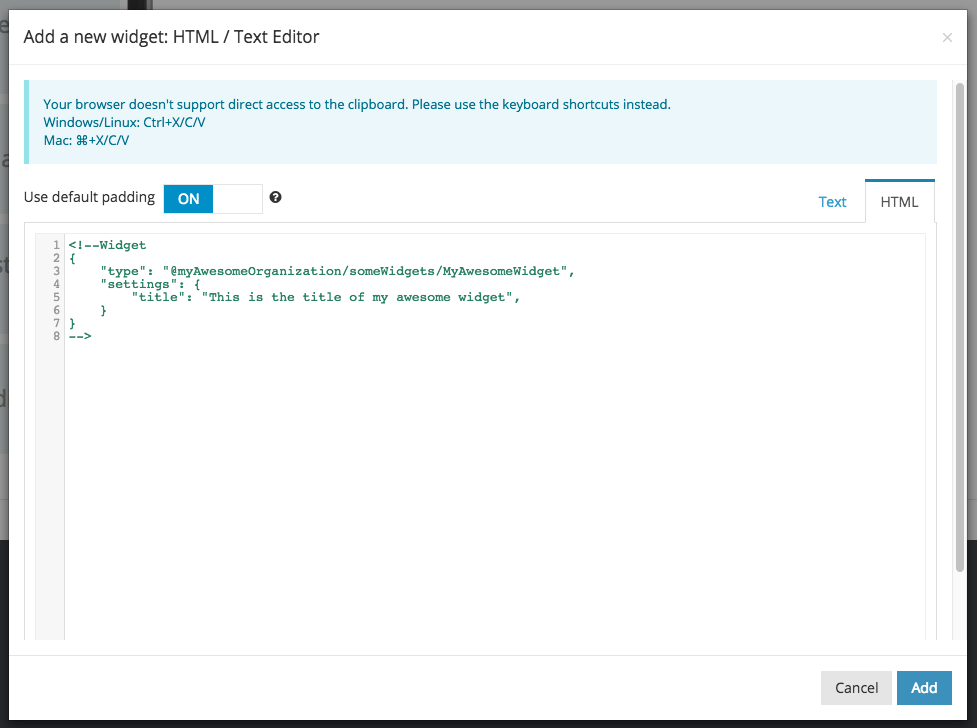 Add new HTML / Text Editor widget